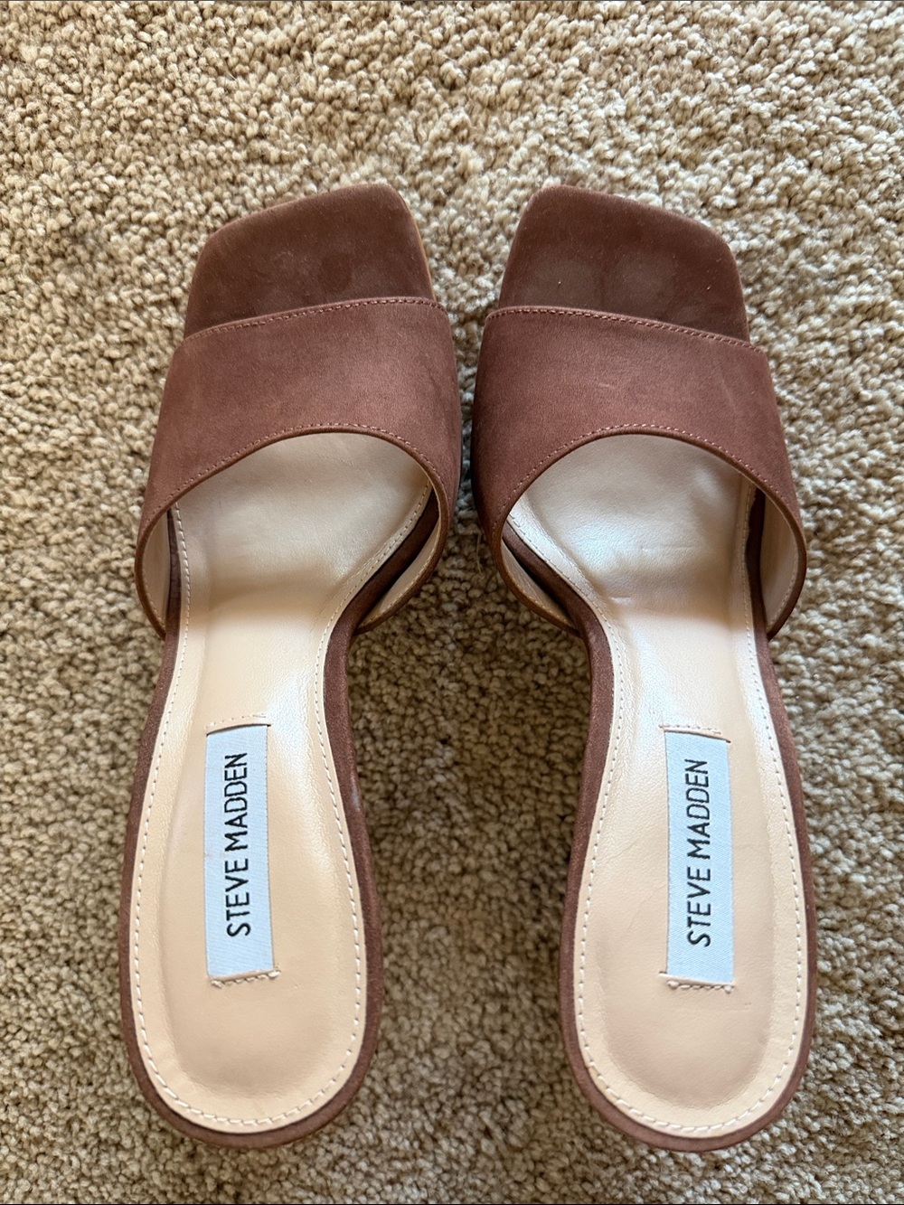 Steve Madden Brown Suede Open-Toe Slide Heels